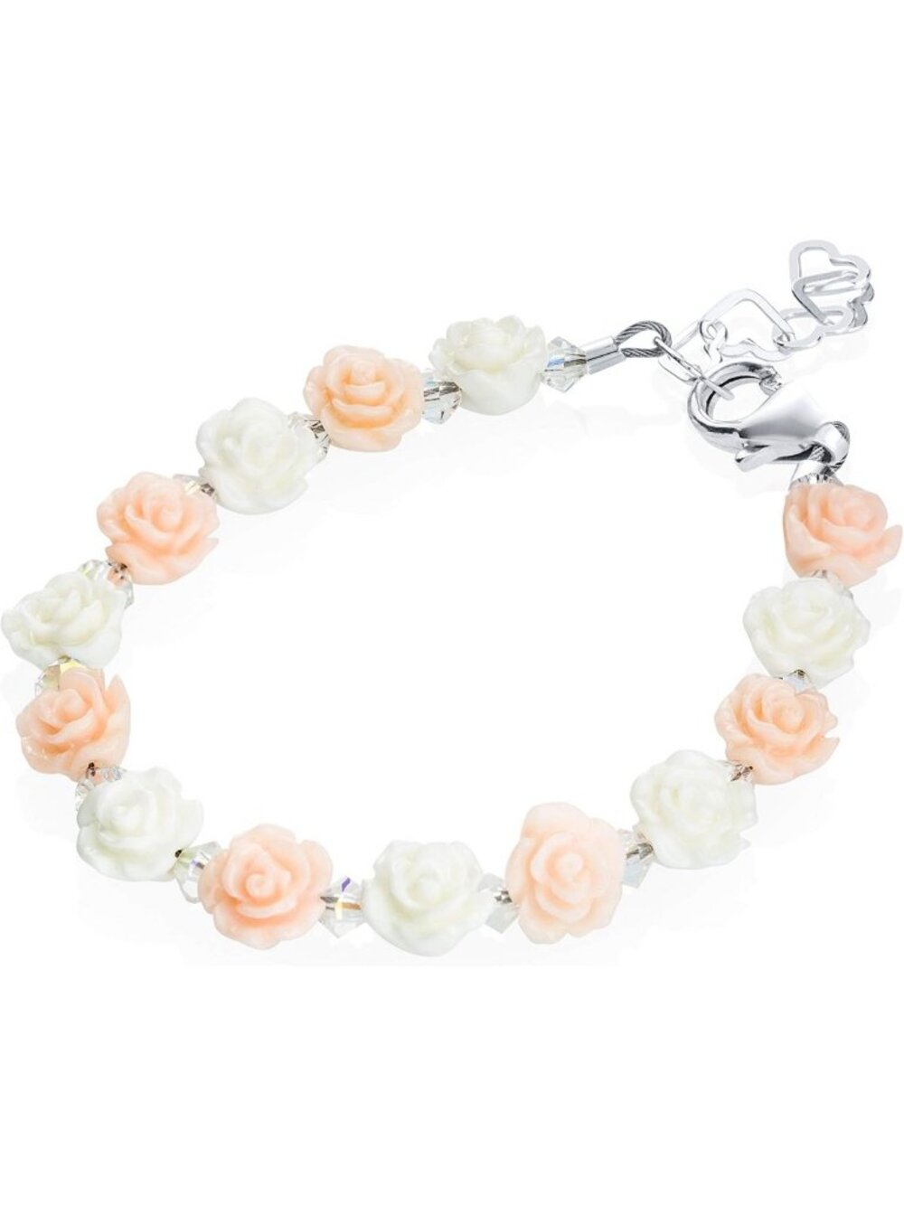 Adorable Pink & White Mini Flower Bead Bracelet with Clear Crystals for Baby